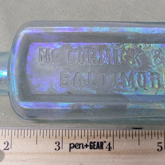 Vintage McCormick & Co rainbow iridescent glass medicine bottle - Picture 9 of 9